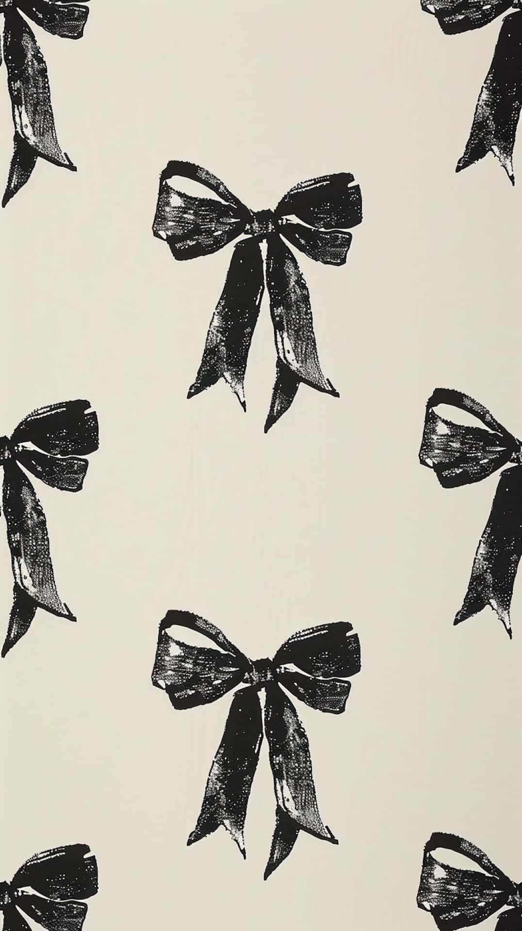 vintage bow pattern, black ink-stained bows, creamy beige background, Full HD Phone Wallpaper