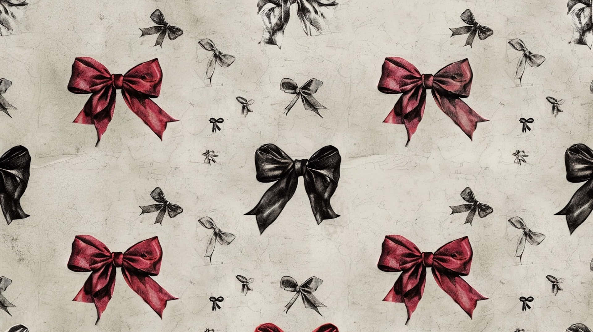 vintage bow pattern, red and black bows, textured beige background, Full HD Desktop Wallpaper