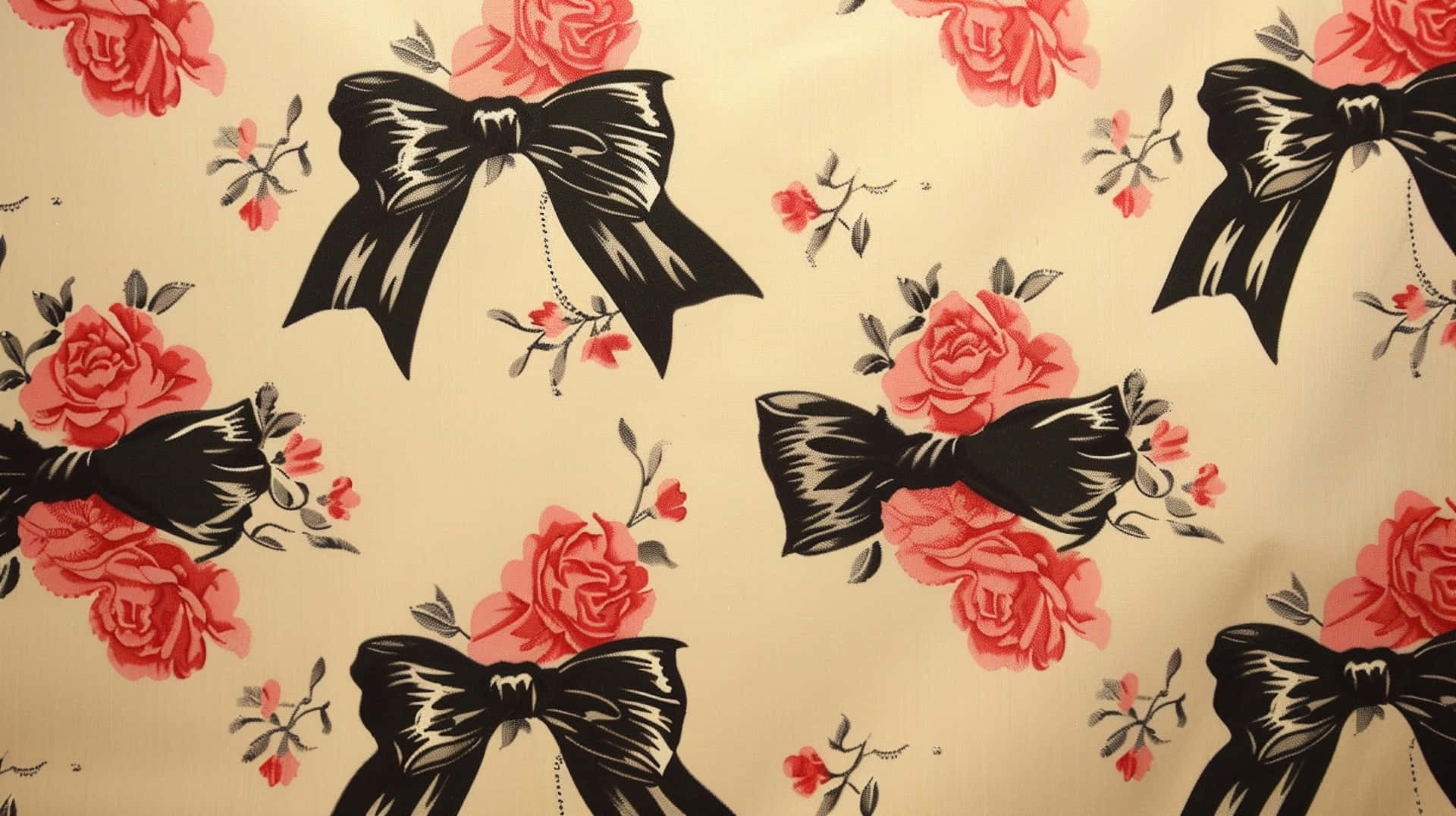 Coquette Bow, rose pattern, cream wallpaper, Full HD Desktop Wallpaper