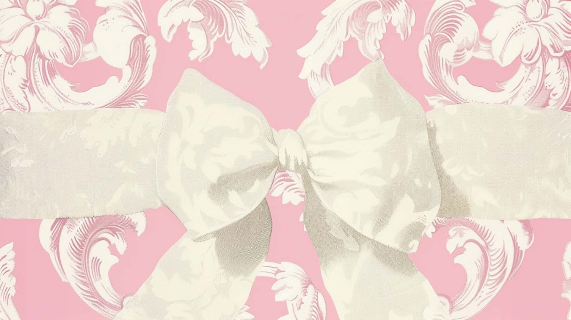 cream bow, subtle floral pattern, pink background, Full HD Desktop Wallpaper