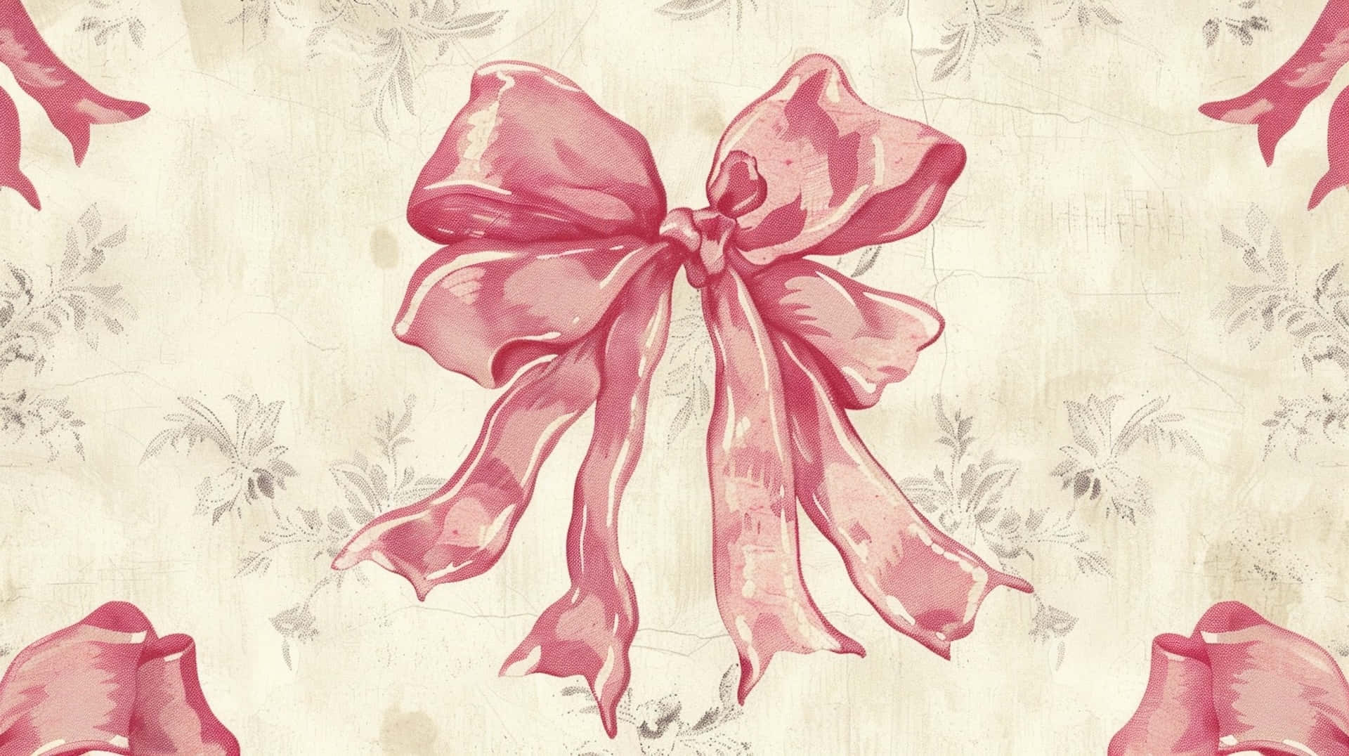 vintage pink coquette bow pattern, pink bow, flowing ribbons, Full HD Desktop Wallpaper