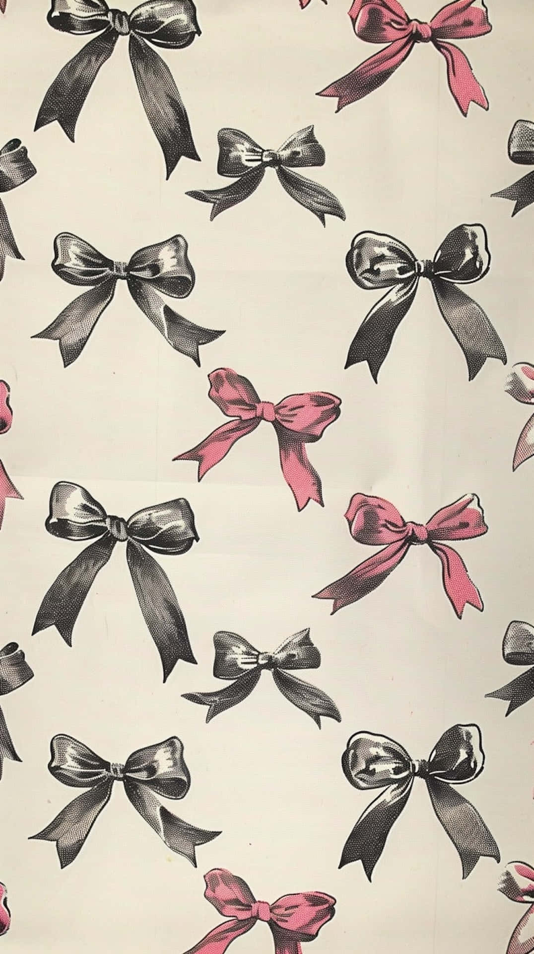vintage bow pattern, black bows, pink bows, Full HD Phone Wallpaper