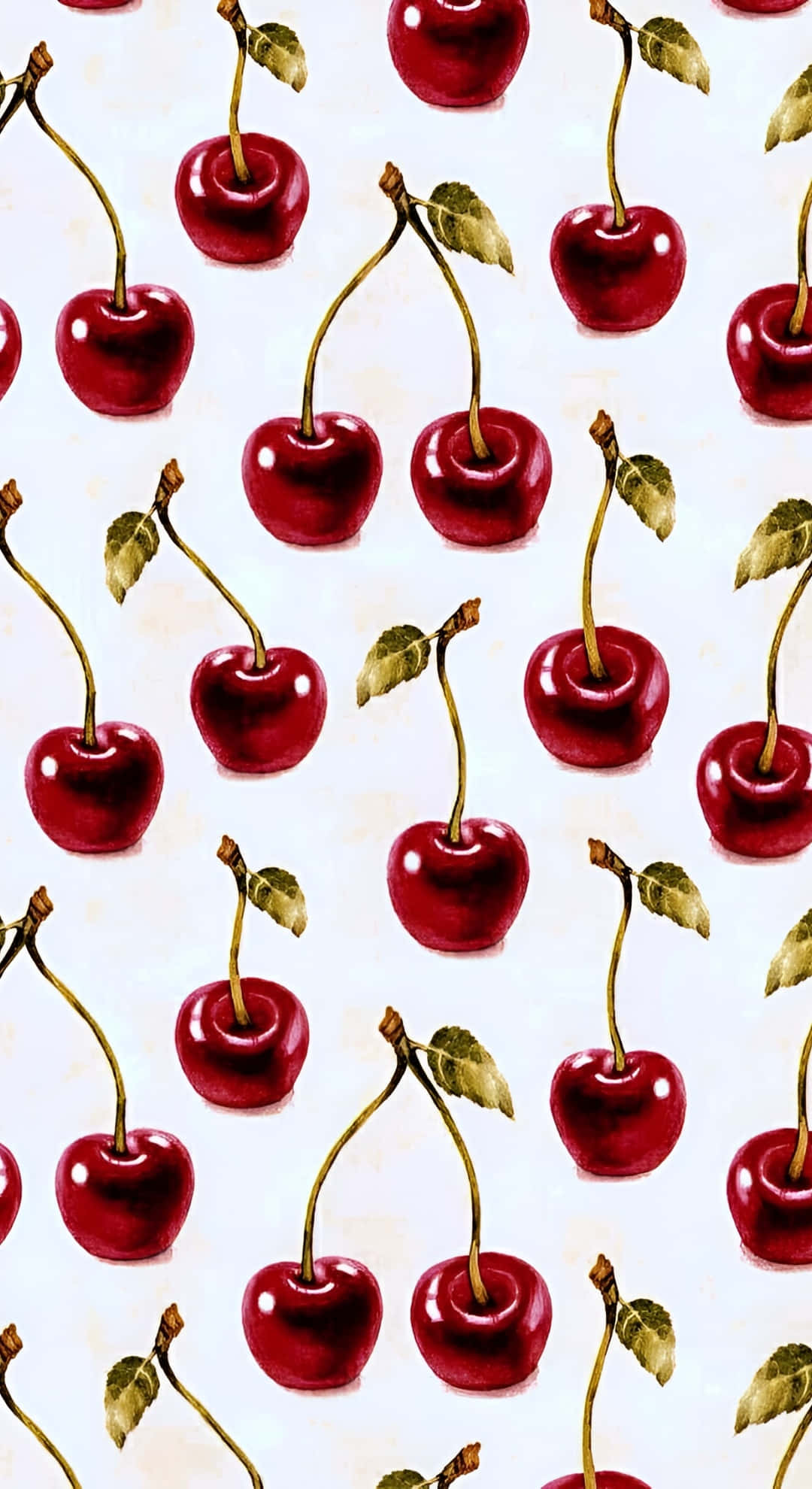 Coquette Cherry, vibrant red cherries, green stems and leaves, Full HD Phone Wallpaper