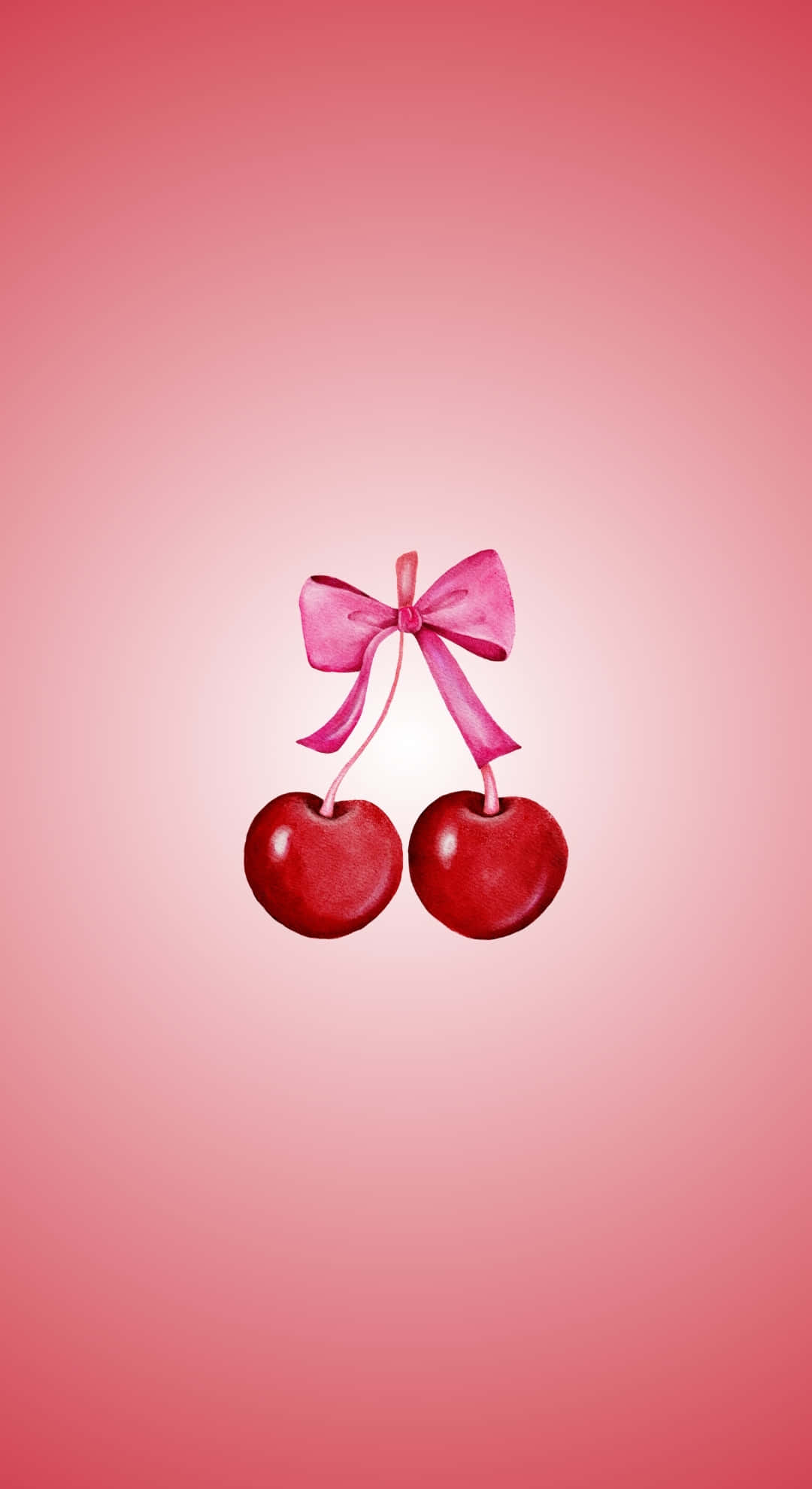 Coquette Cherry, glossy red cherries, pink bow, Full HD Phone Wallpaper