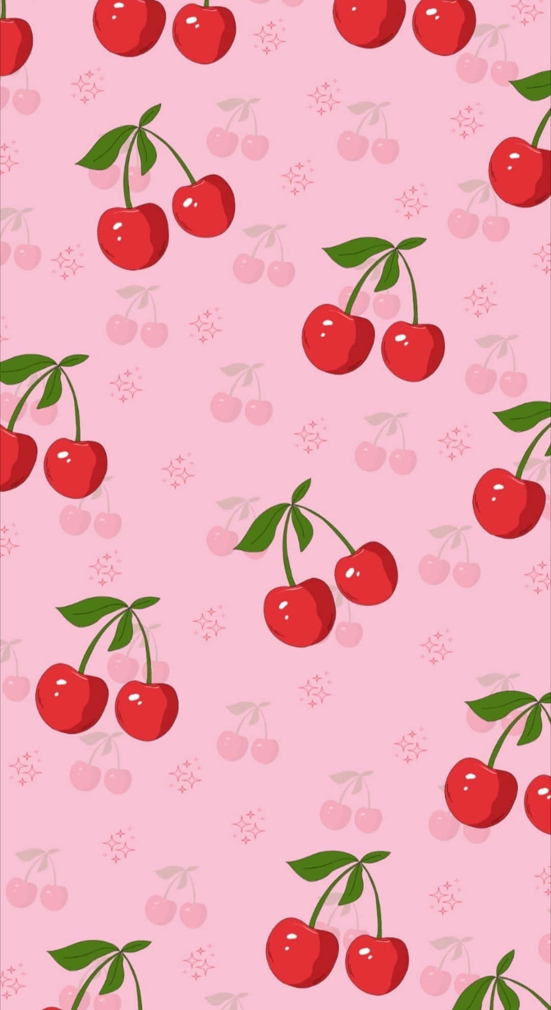 Coquette Cherry, bright red cherries, green stems, Full HD Phone Wallpaper