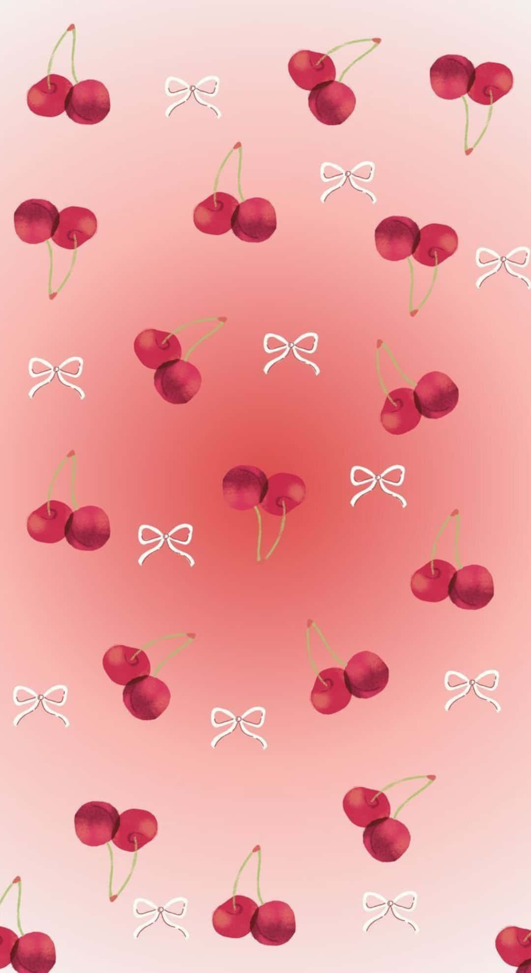 Coquette Cherry, soft pink gradient, glossy red cherries, Full HD Phone Wallpaper