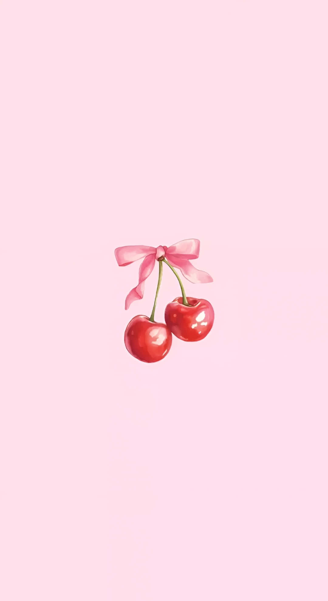 Coquette Cherry, glossy red cherries, soft pink bow, Full HD Phone Wallpaper