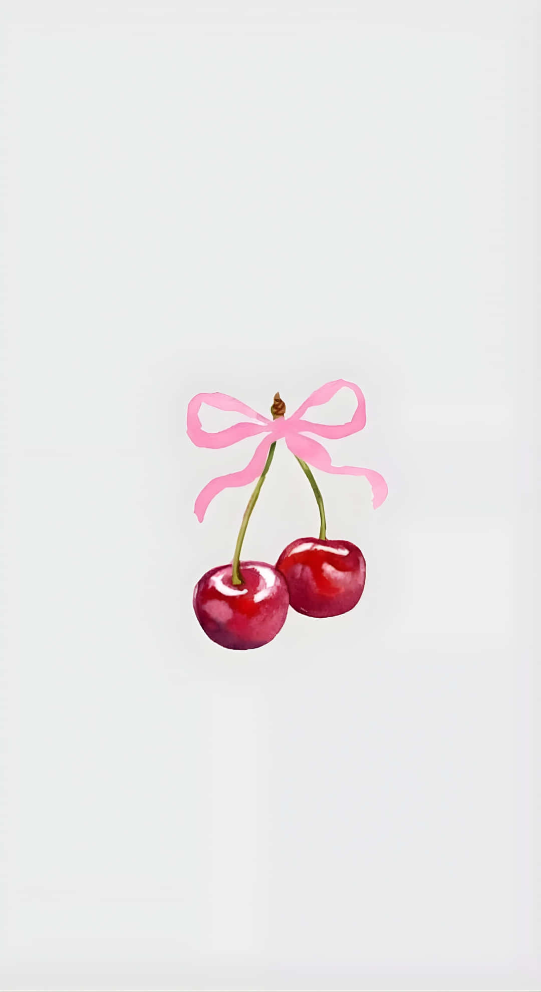 Coquette Cherry, glossy red cherries, soft pink bow, Full HD Phone Wallpaper
