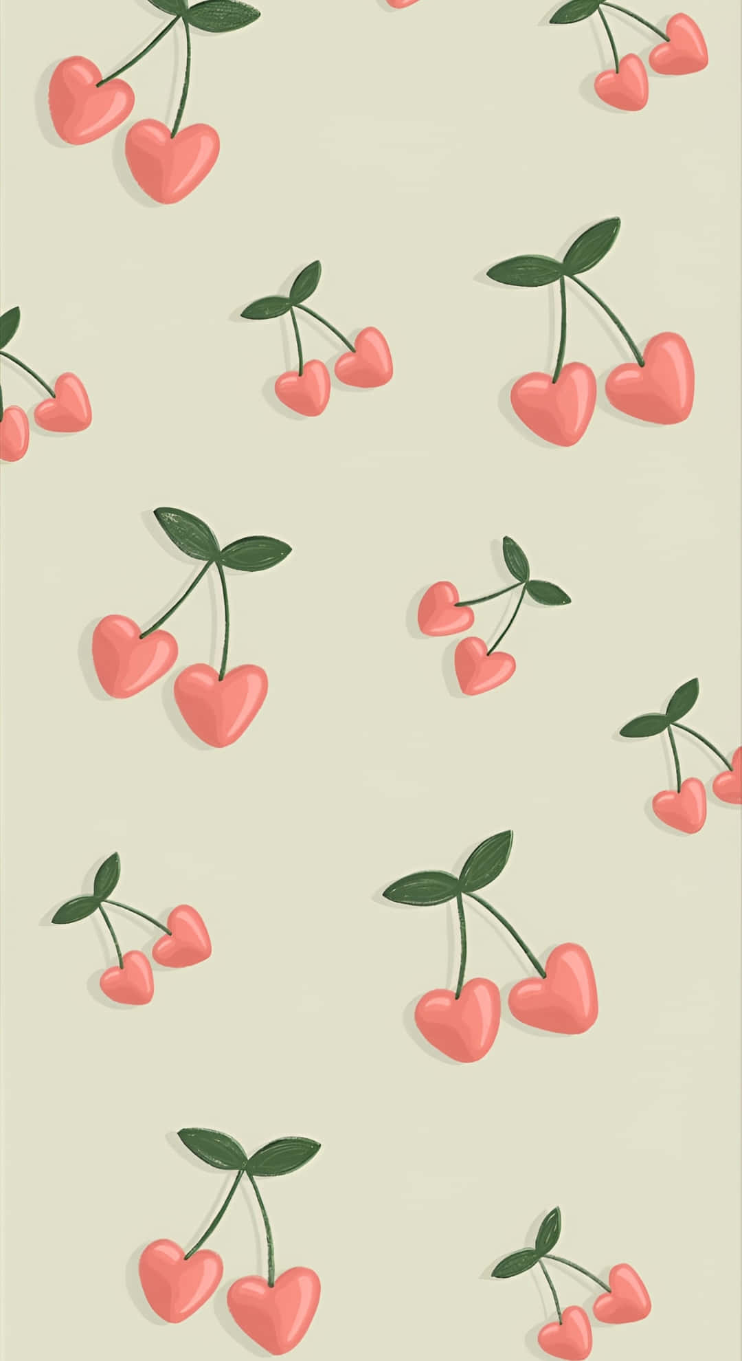 Coquette Cherry, pink heart-shaped cherries, green leaves, Full HD Phone Wallpaper