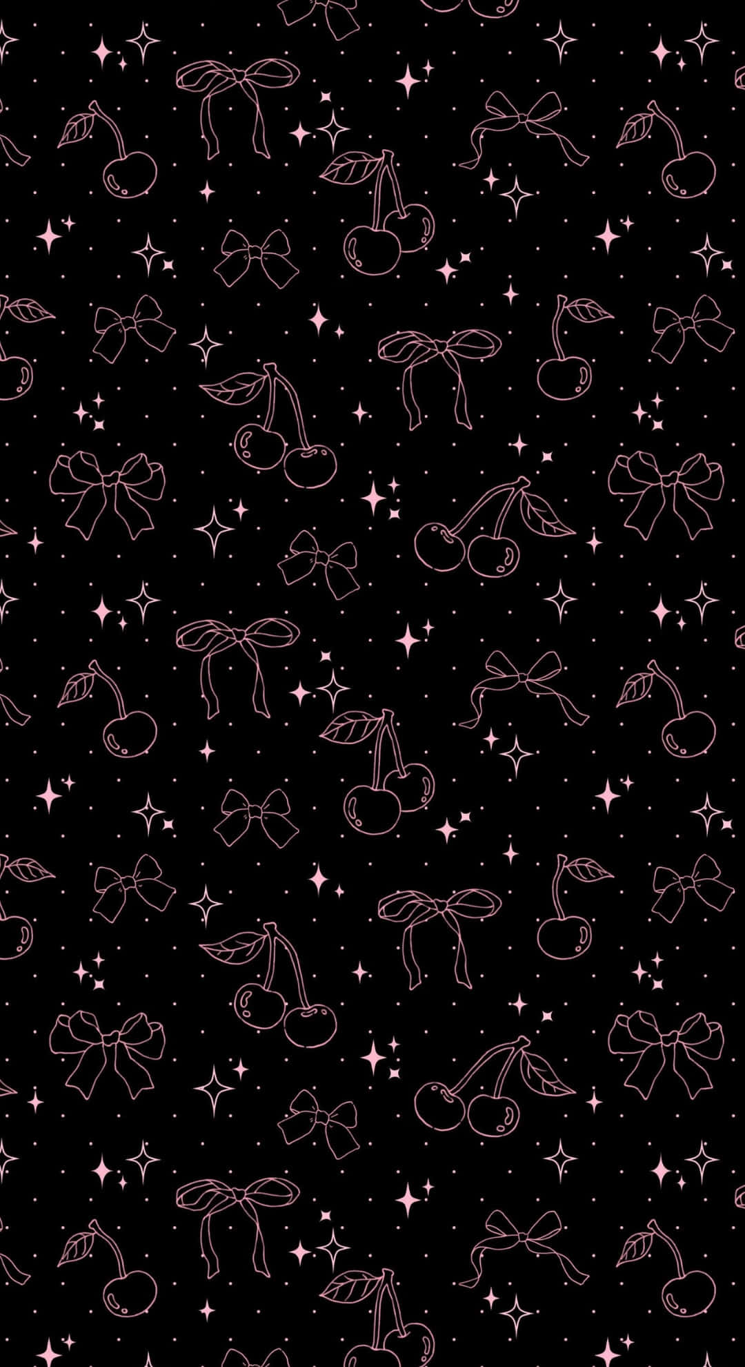 Coquette Cherry, pink outlined cherries, bows, Full HD Phone Wallpaper