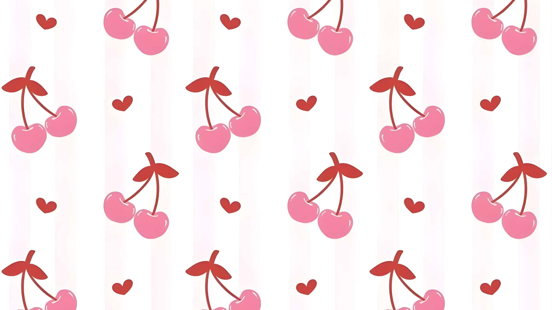 Coquette Cherry, pink cherry clusters, small hearts, Full HD Desktop Wallpaper