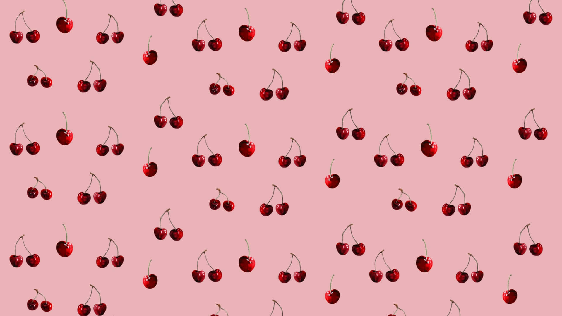Coquette Cherry, vibrant red cherries, soft pink background, Full HD Desktop Wallpaper