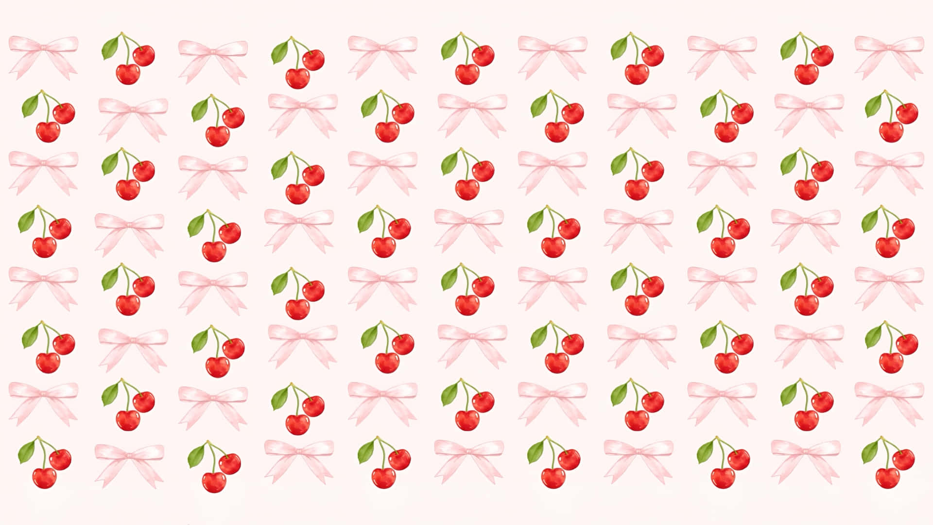 Coquette Cherry, red cherries, green stems, Full HD Desktop Wallpaper