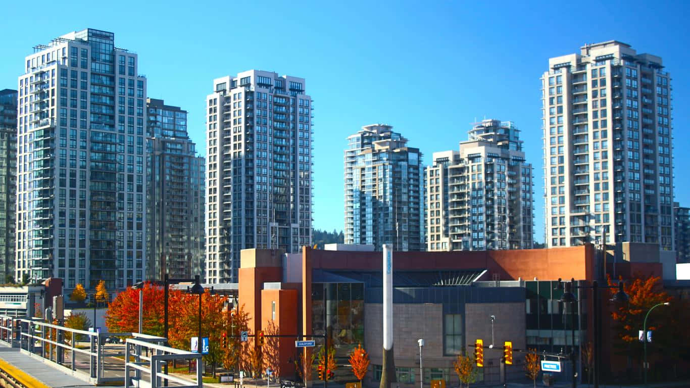 Coquitlam, sunset, modern high-rise buildings, HD Desktop Wallpaper