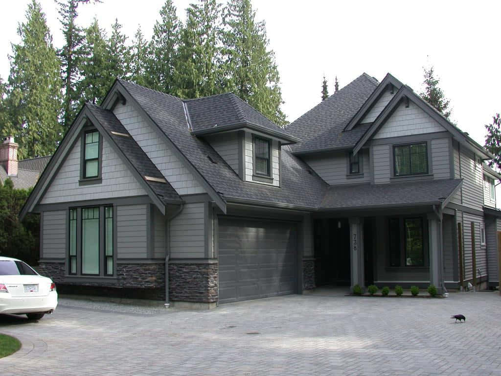 Coquitlam, modern gray house, dark shingles, SD Desktop Wallpaper