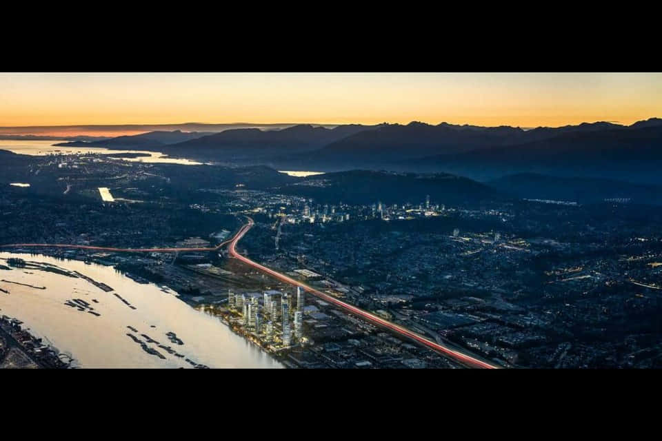 Coquitlam, dusk, glowing lights, SD Desktop Wallpaper