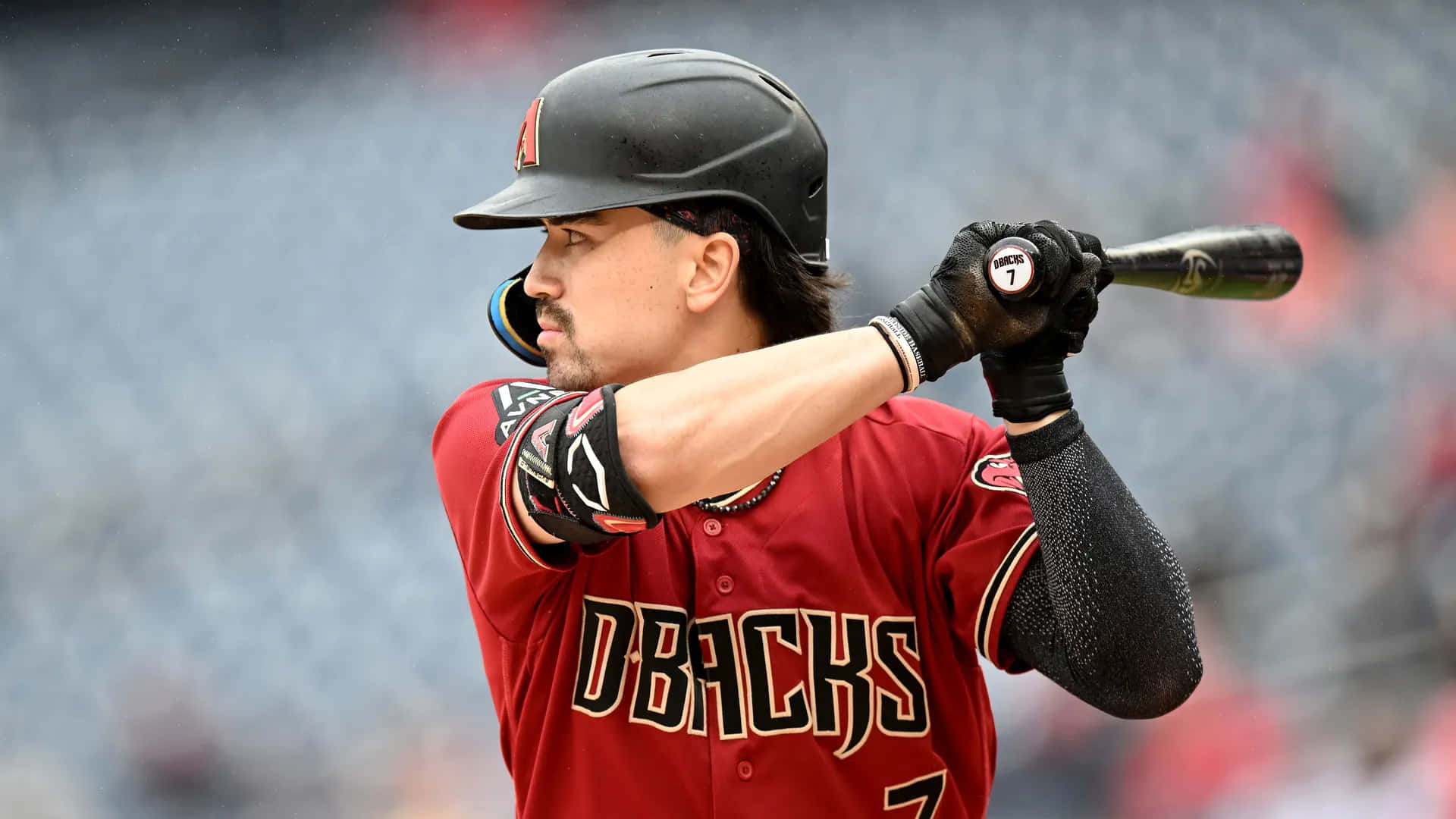 Corbin Carroll, red Dbacks jersey, bat, Full HD Desktop Wallpaper