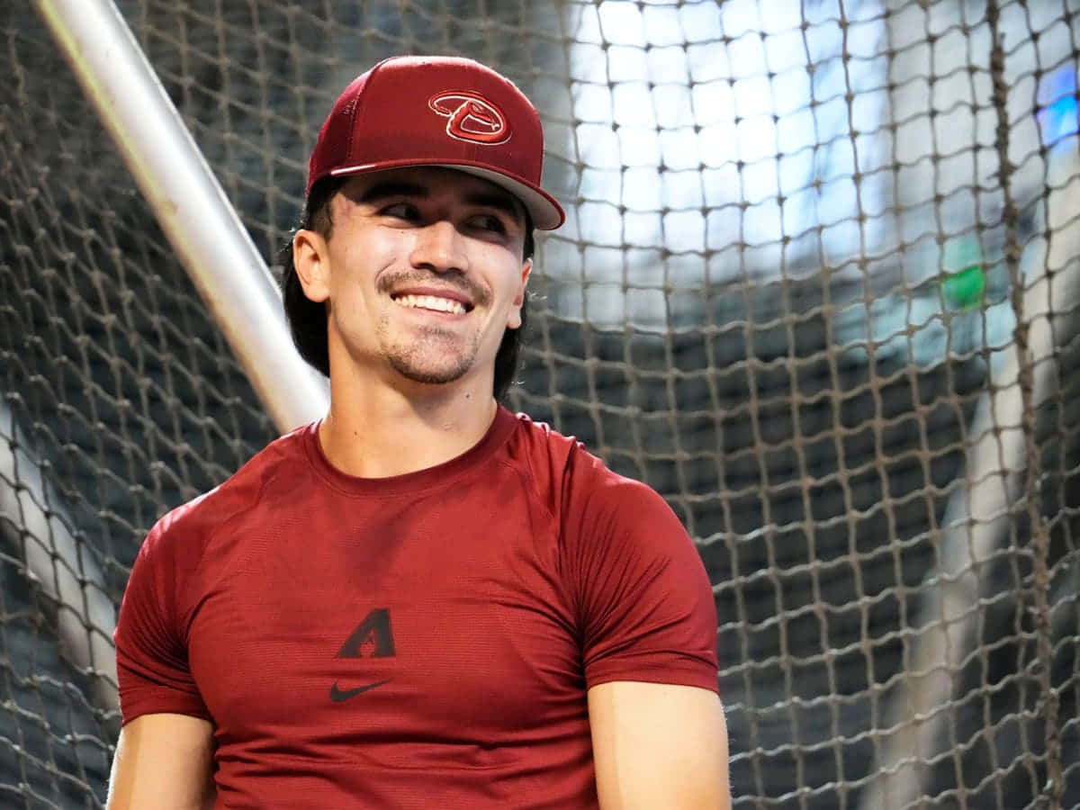 Corbin Carroll, red cap, matching shirt, SD Desktop Wallpaper