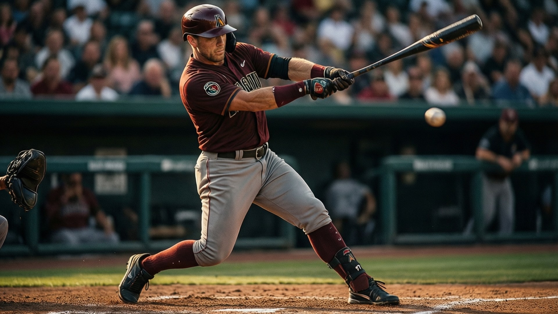 Corbin Carroll, mid-swing, sunlit stadium, Full HD Desktop Wallpaper