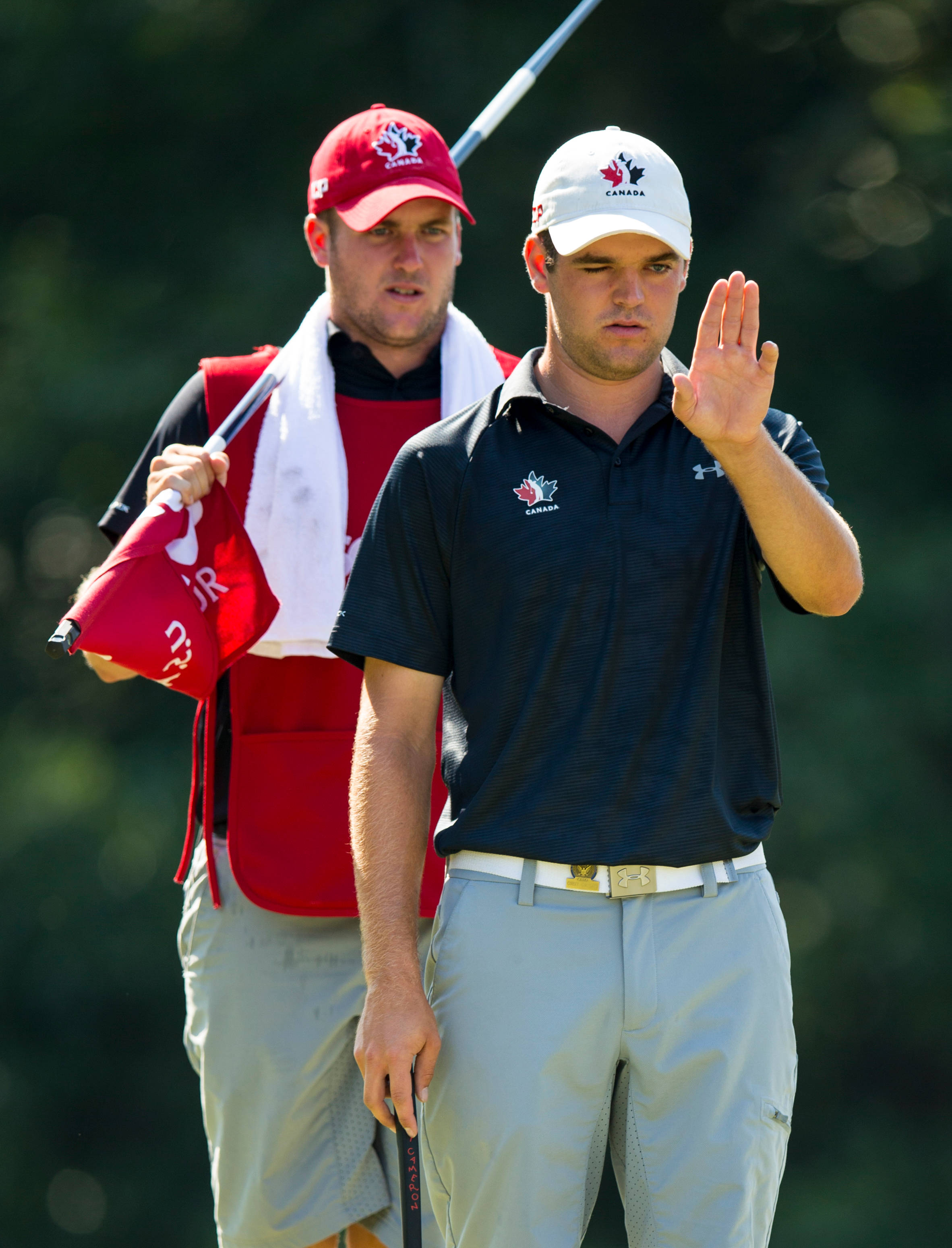 Corey Conners, caddie, sunny course, 2K Phone Wallpaper