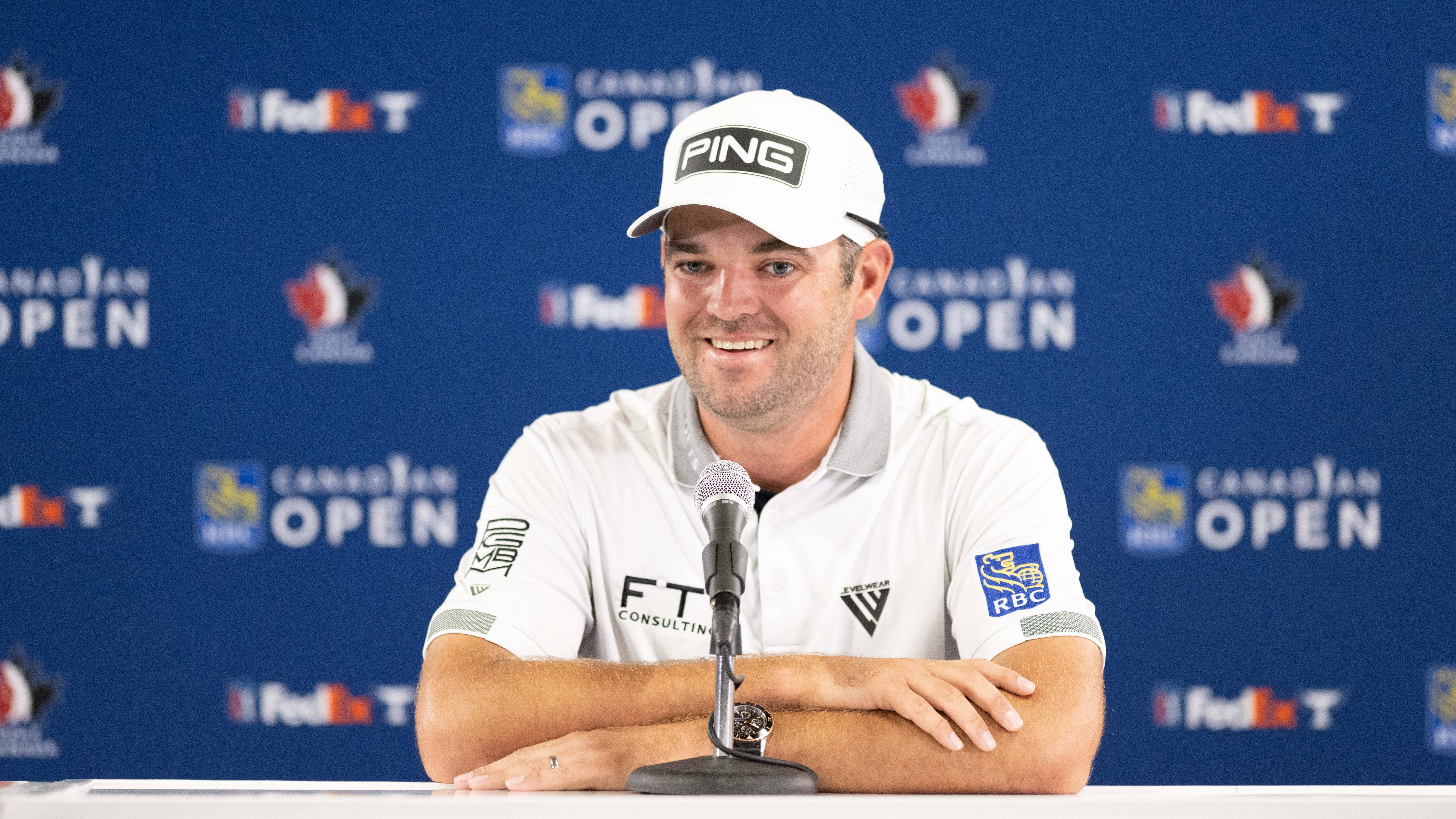Corey Conners, white cap, polo shirt, 8K Desktop Wallpaper