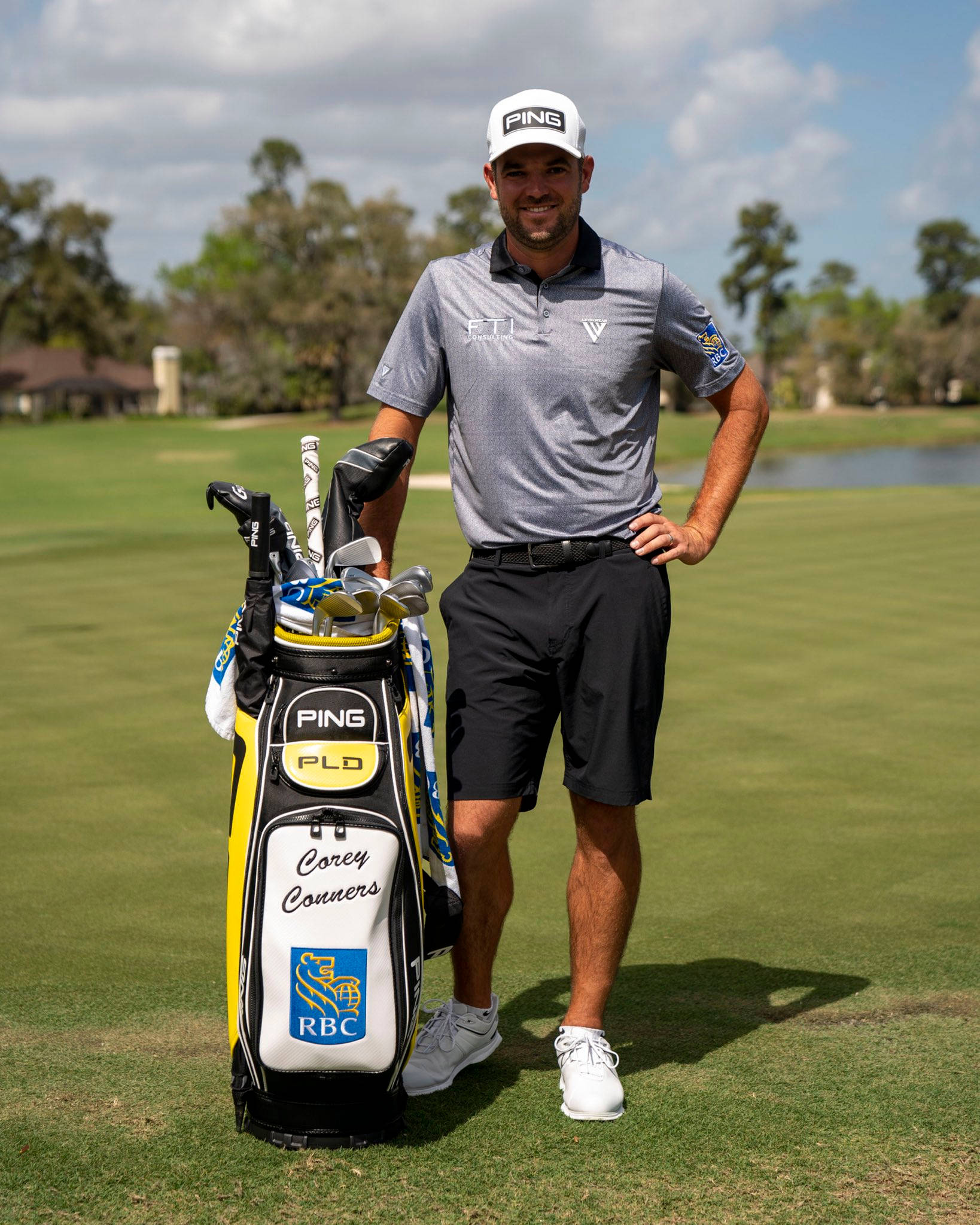 Corey Conners, golf clubs, grey polo, Full HD Phone Wallpaper