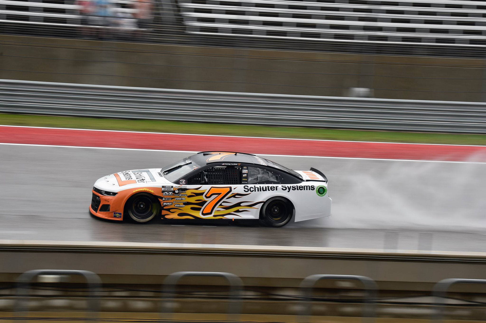 Corey Lajoie, number 7, white and orange race car, Full HD Desktop Wallpaper