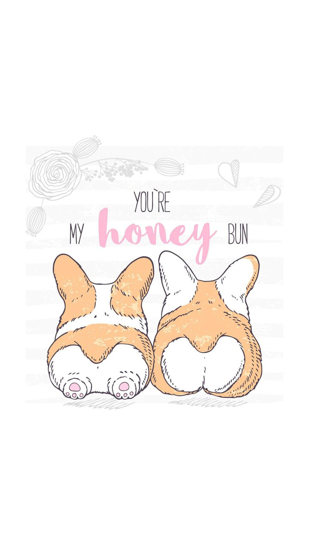 corgi puppies, pink text, you're my honey bun, Full HD Phone Wallpaper