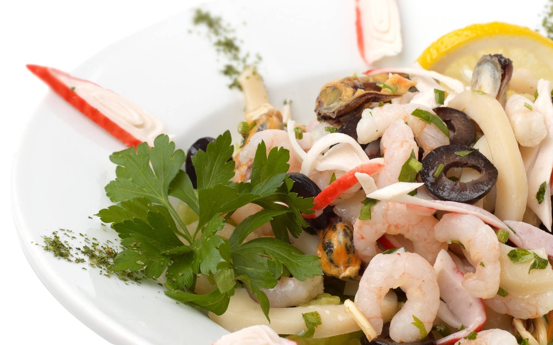 shrimp ceviche, olives, coriander, Full HD Desktop Wallpaper
