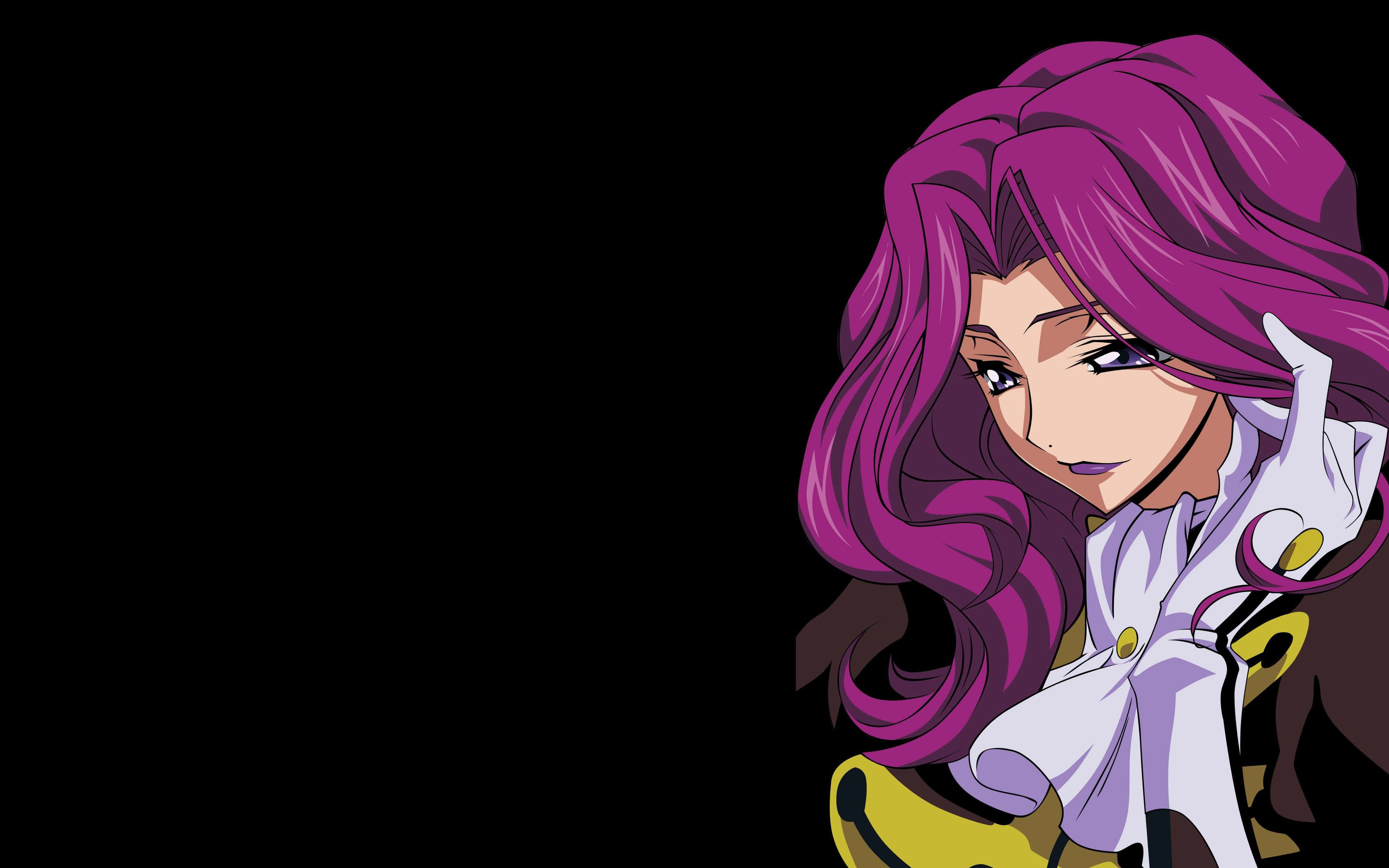 Cornelia li Britannia, vibrant purple hair, white outfit, 4K Desktop Wallpaper