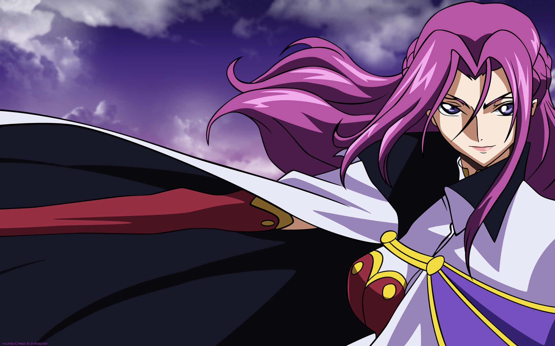 Cornelia li Britannia, purple hair, dramatic cape, Full HD Desktop Wallpaper