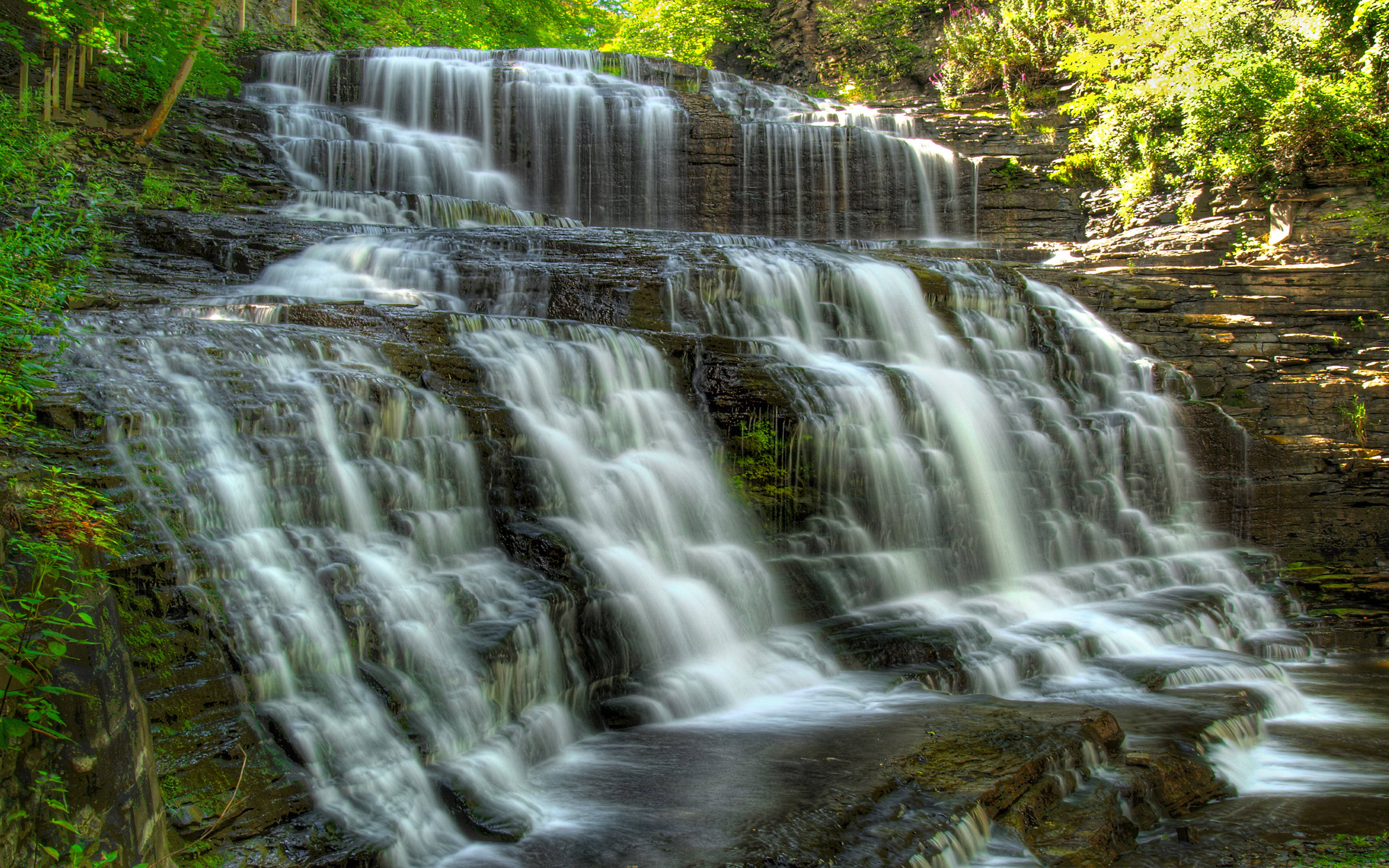 Cornell University, waterfalls, multi-tiered waterfall, 2K Desktop Wallpaper