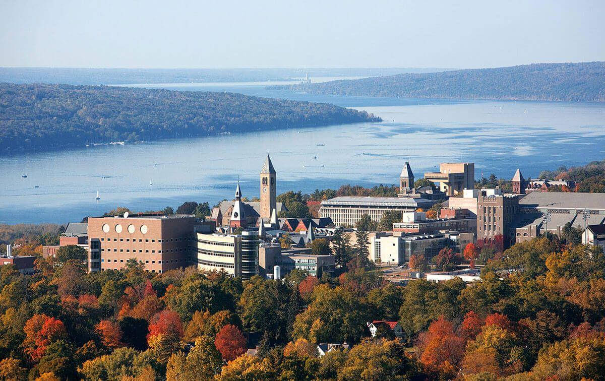 Cornell University, autumn trees, blue lake, SD Desktop Wallpaper
