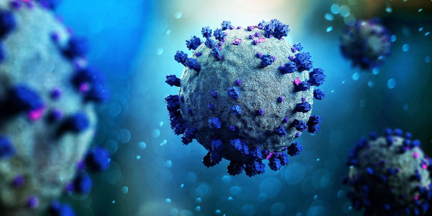 blue coronavirus variant, blue and purple spike proteins, 3d-render, HD Desktop Wallpaper