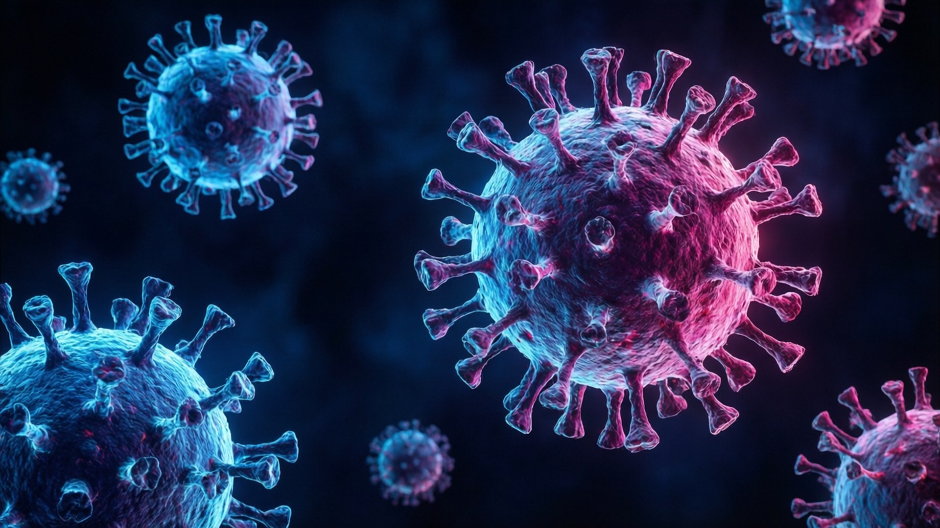 neon virus void, vividly rendered virus particles, spiky protrusions, Full HD Desktop Wallpaper