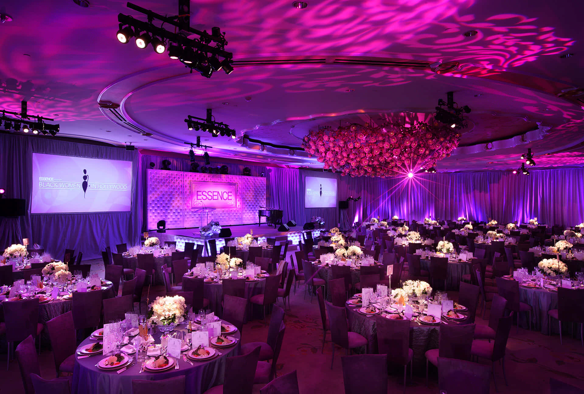 Corporate Event, grand ballroom, vibrant purple light, Full HD Desktop Wallpaper
