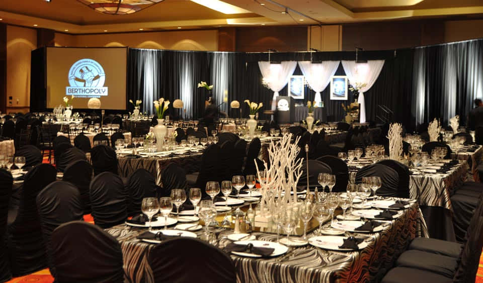 Corporate Event, banquet hall, zebra print linens, SD Desktop Wallpaper