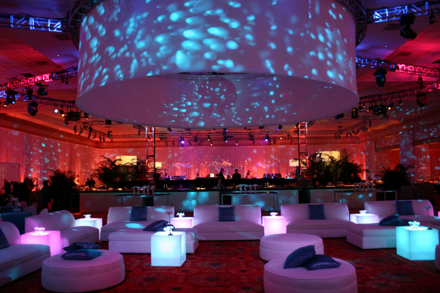 corporate event, nightclub lounge, glowing white sofas, HD Desktop Wallpaper