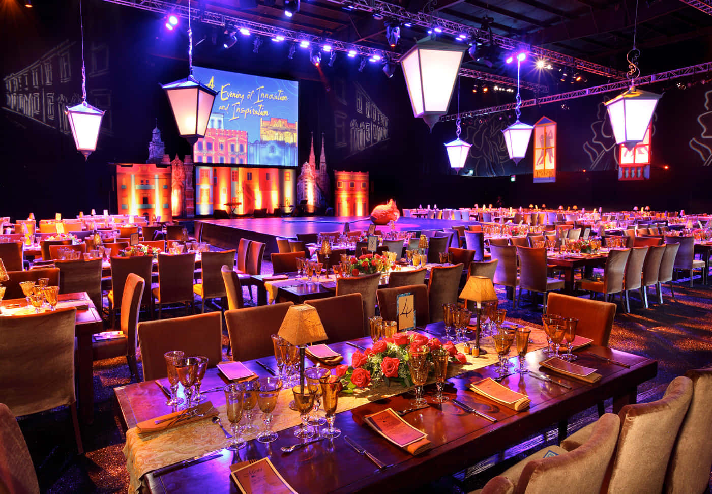 Corporate Event, banquet hall, long tables, HD Desktop Wallpaper