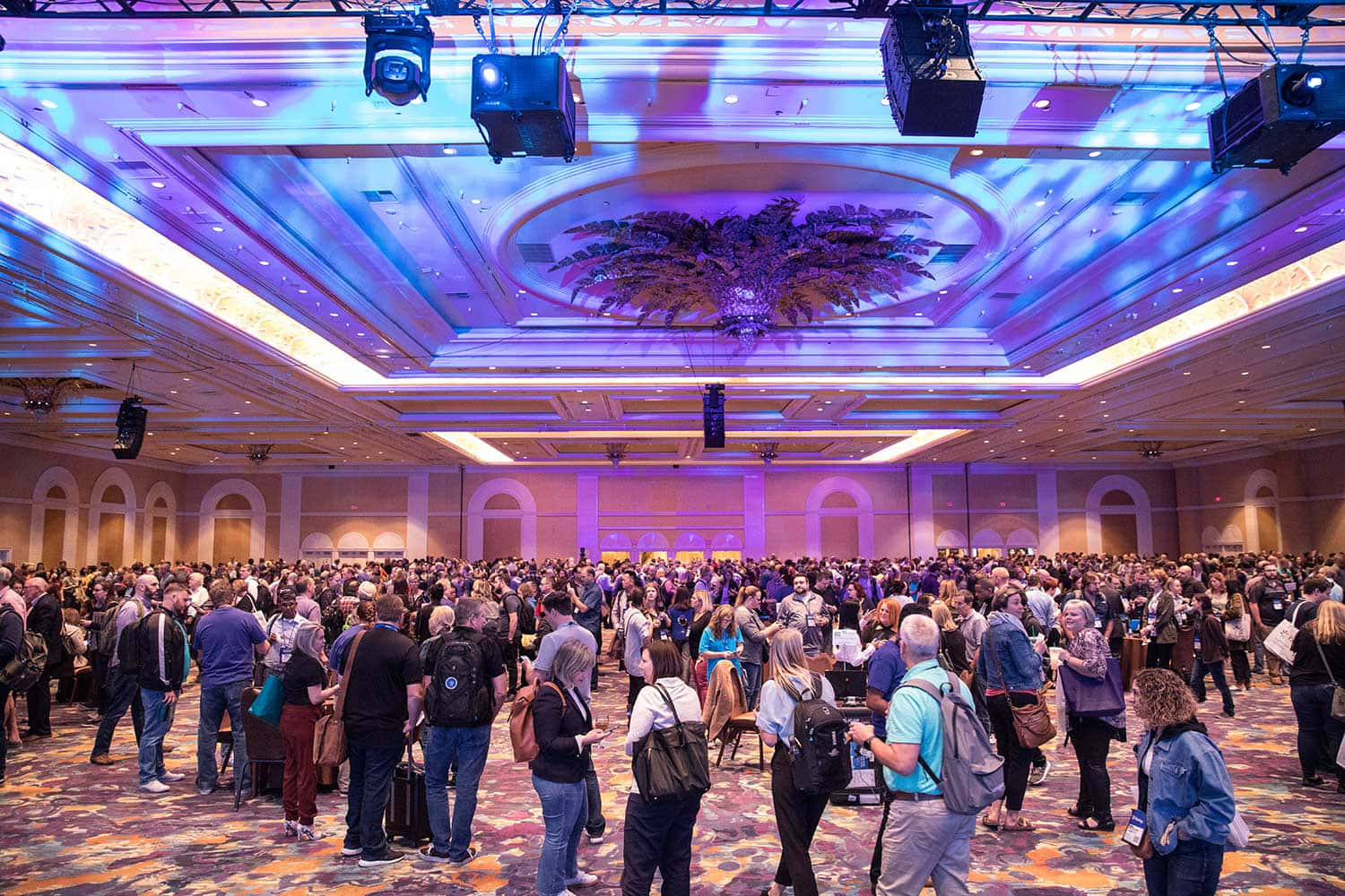 corporate event, vibrant purple, blue stage lighting, HD Desktop Wallpaper