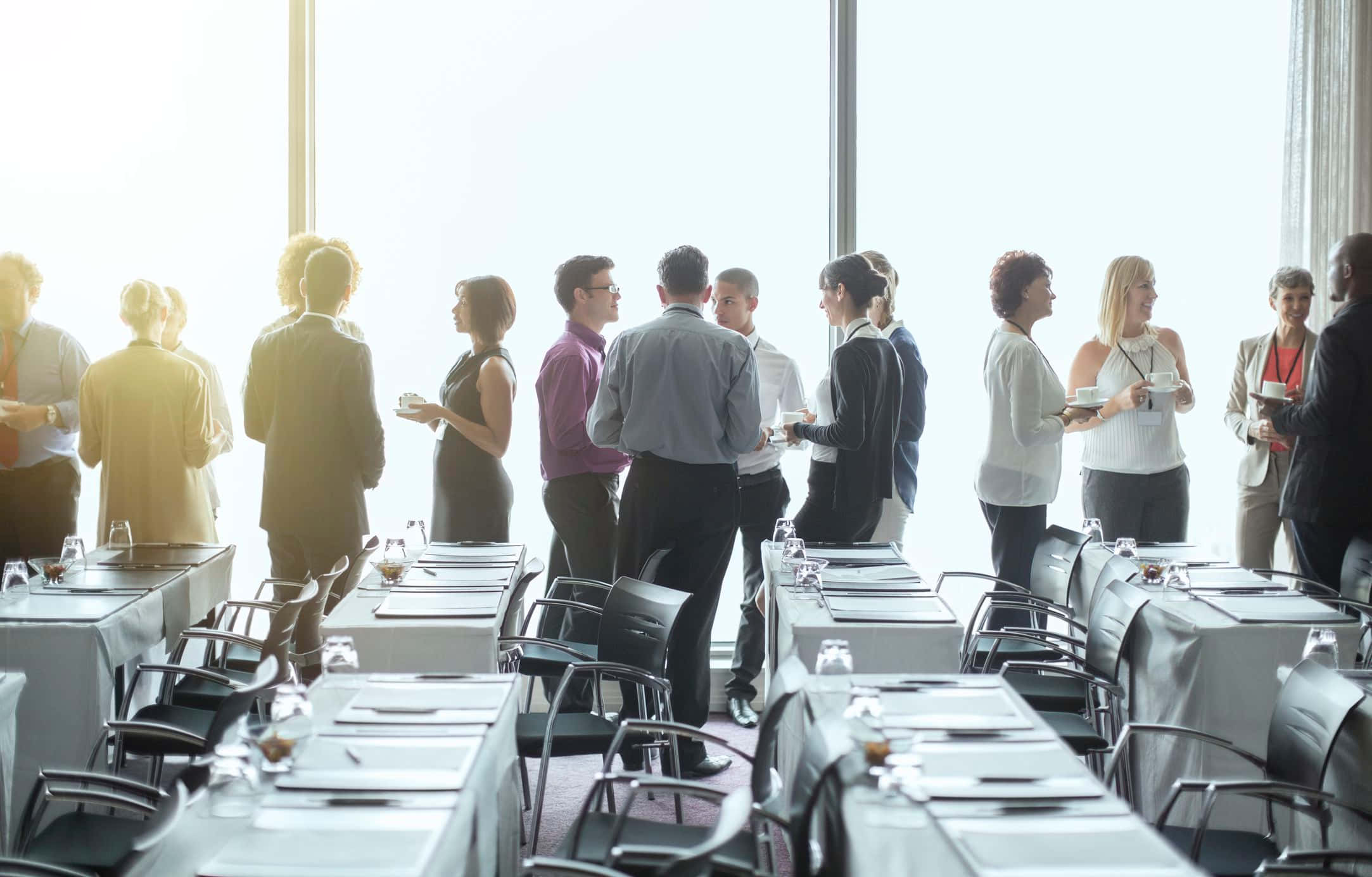 Corporate Event, conference room, large windows, Full HD Desktop Wallpaper