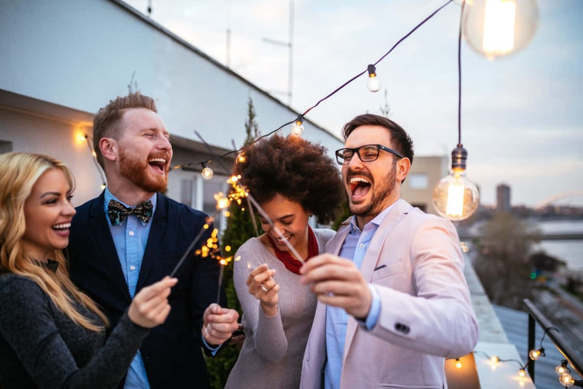 Corporate Event, rooftop terrace, string lights, SD Desktop Wallpaper