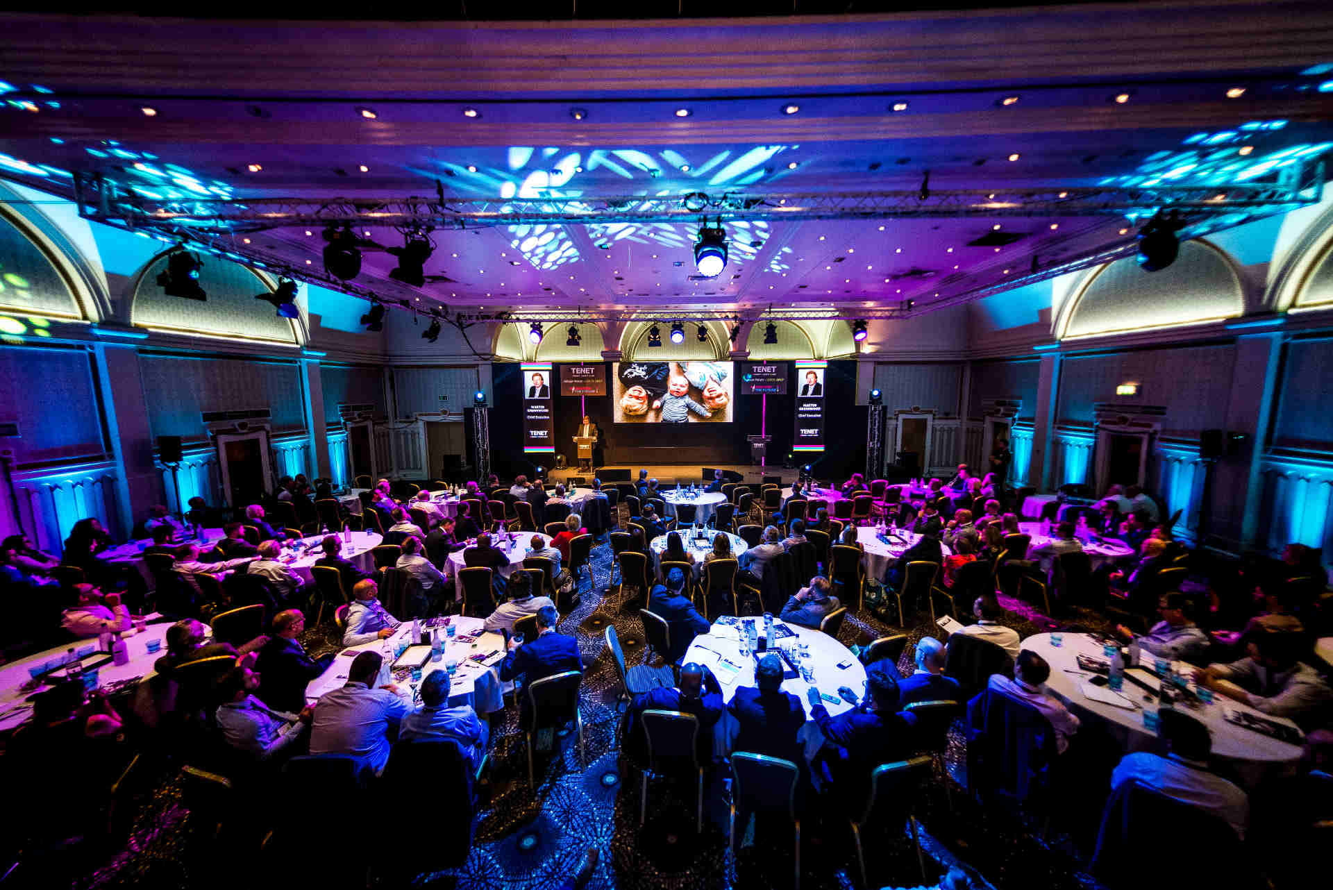 Corporate Event, grand ballroom, round tables, Full HD Desktop Wallpaper