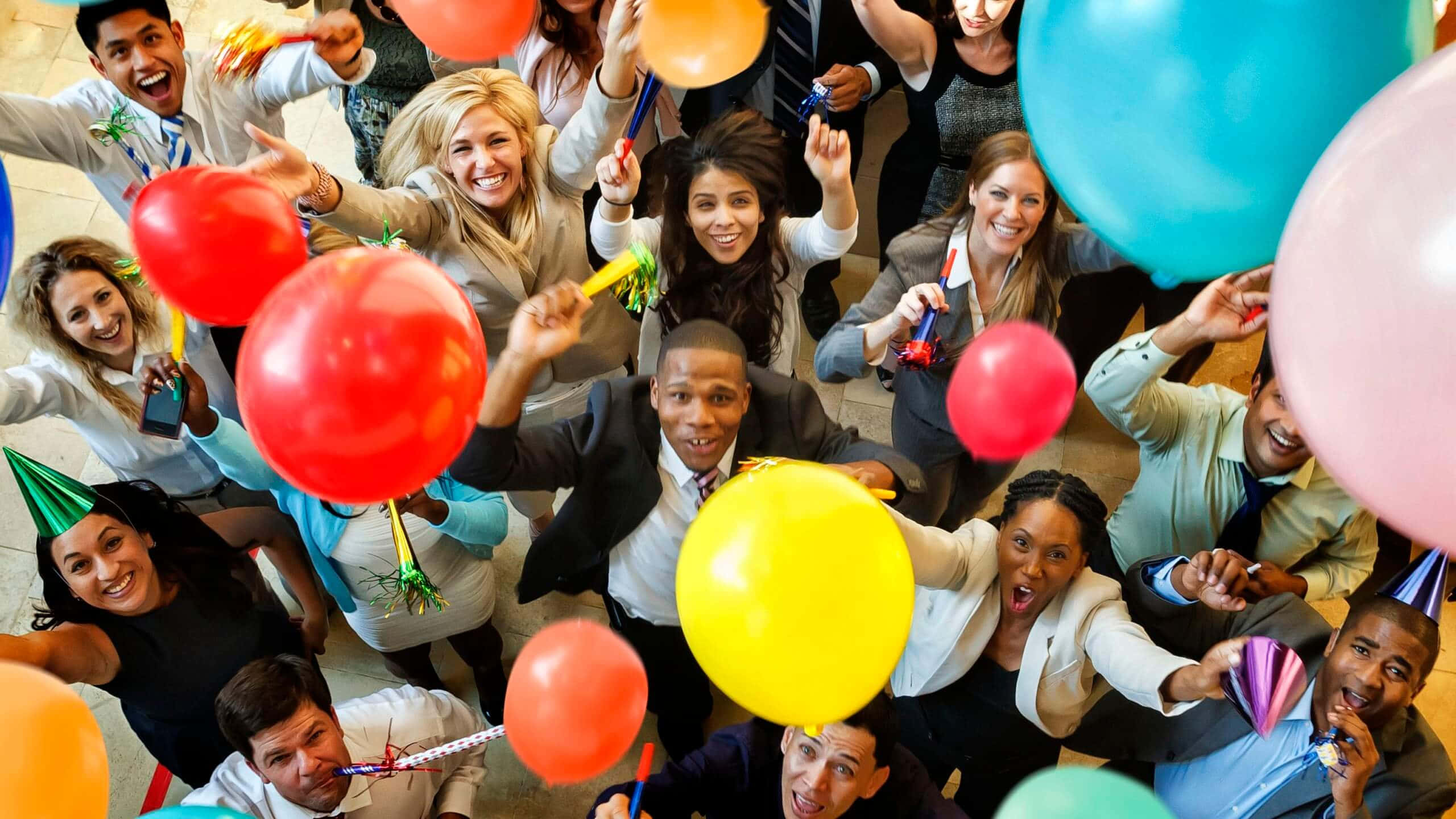 Corporate Event, overhead shot, diverse people, 2K Desktop Wallpaper