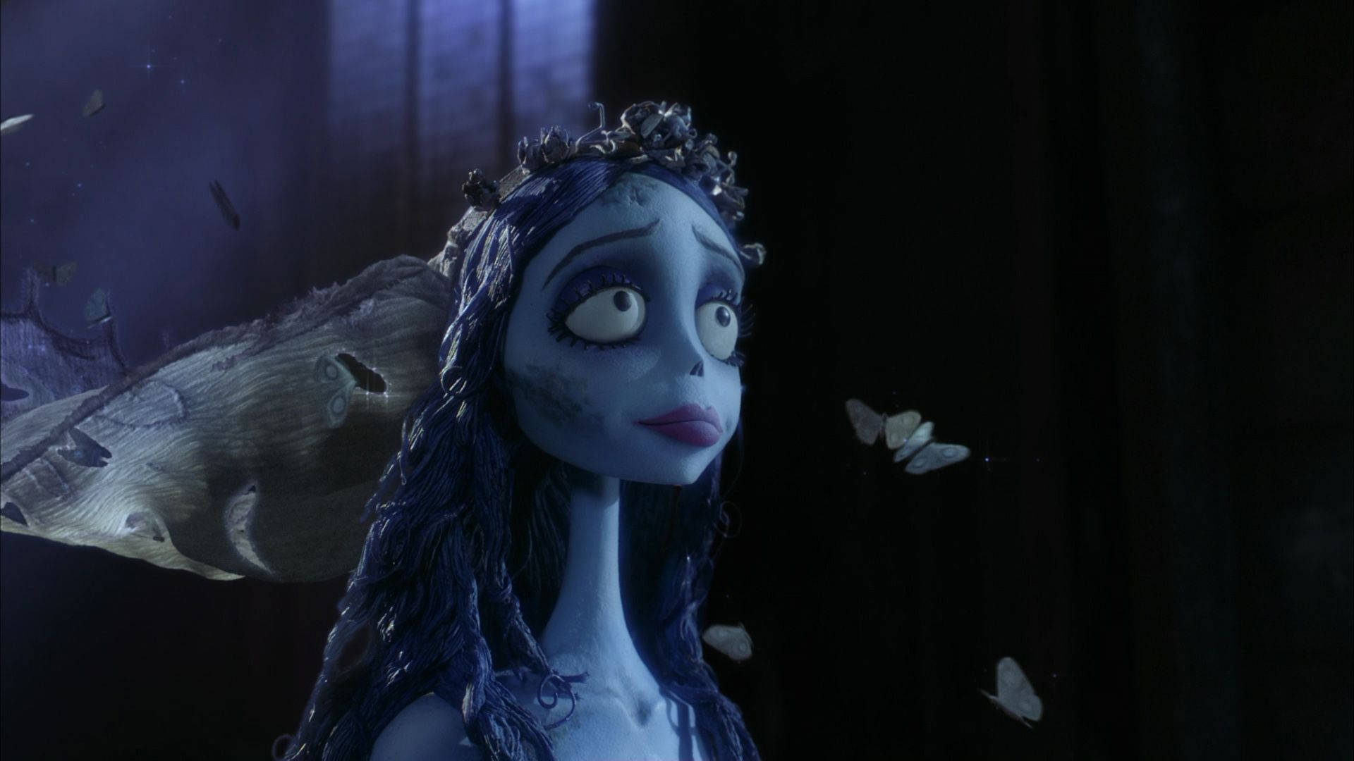 Corpse Bride, butterflies, pale blue-skinned, Full HD Desktop Wallpaper