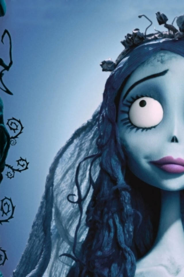 Corpse Bride, pale blue-skinned, long dark hair, SD Phone Wallpaper