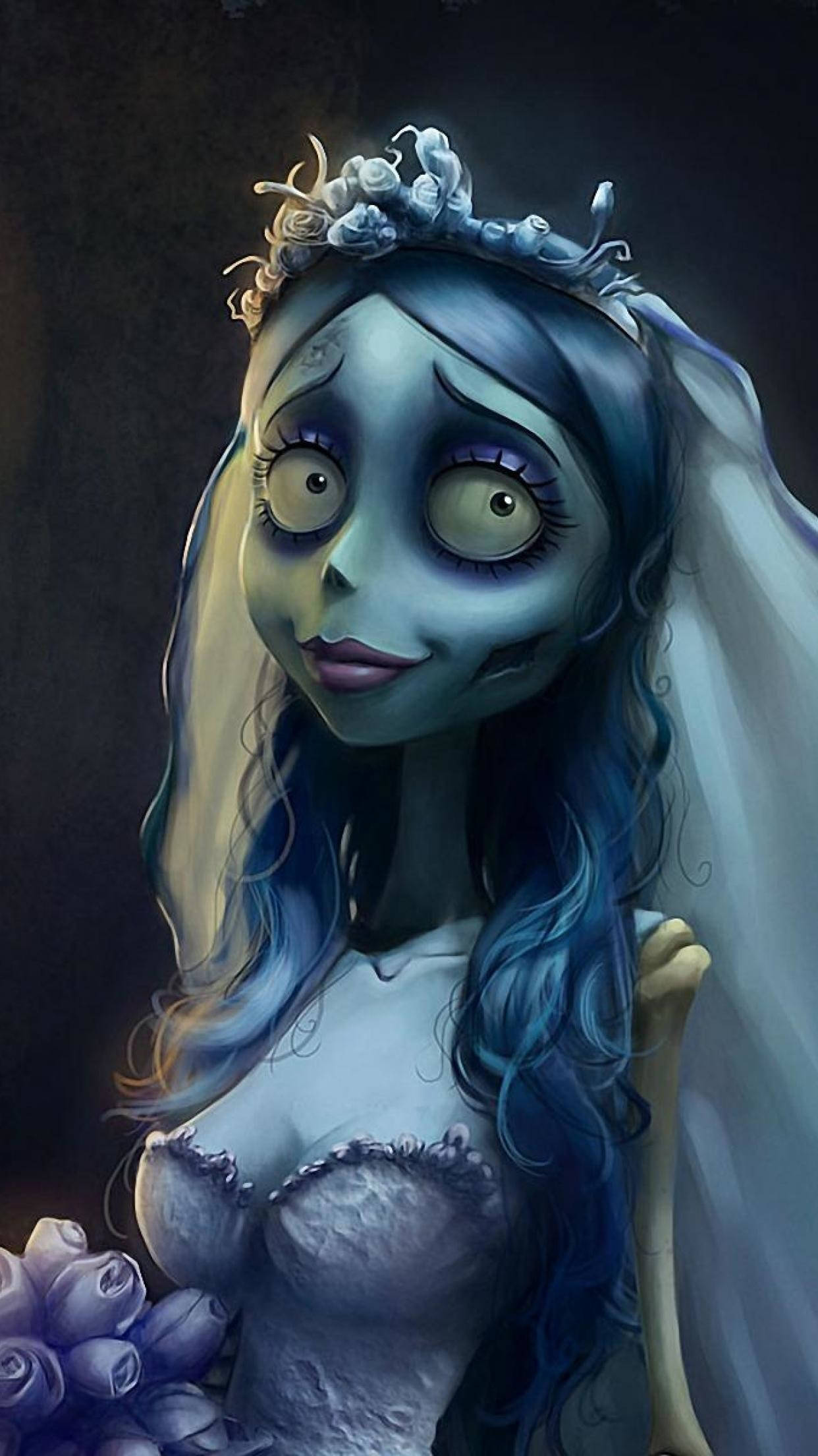 Corpse Bride, pale blue-skinned, wide eyes, Full HD Phone Wallpaper