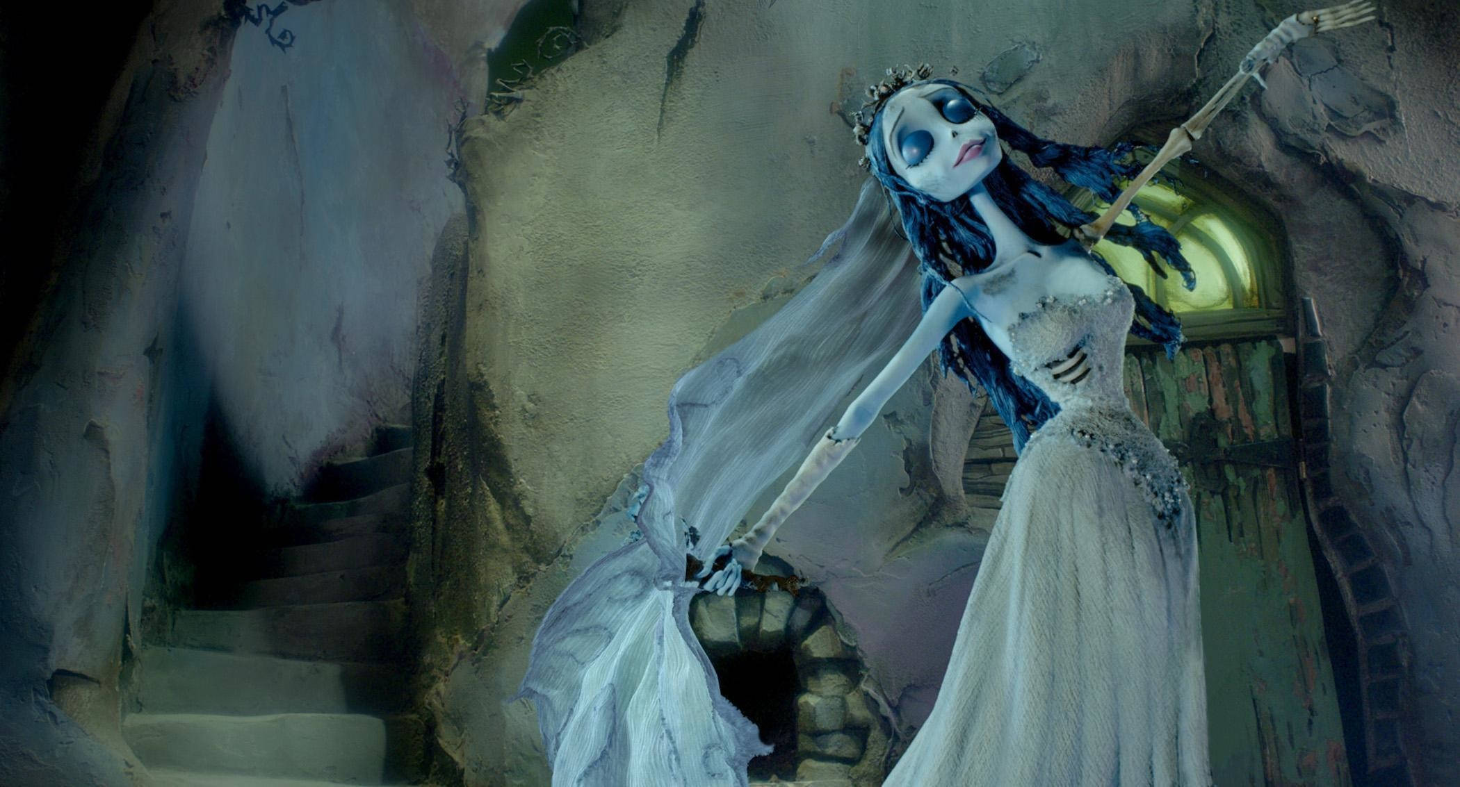 Corpse Bride, tattered white gown, dimly lit, Full HD Desktop Wallpaper