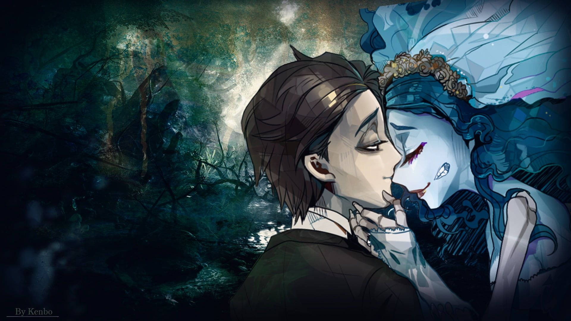 Corpse Bride, anime-style, dark-haired man, Full HD Desktop Wallpaper