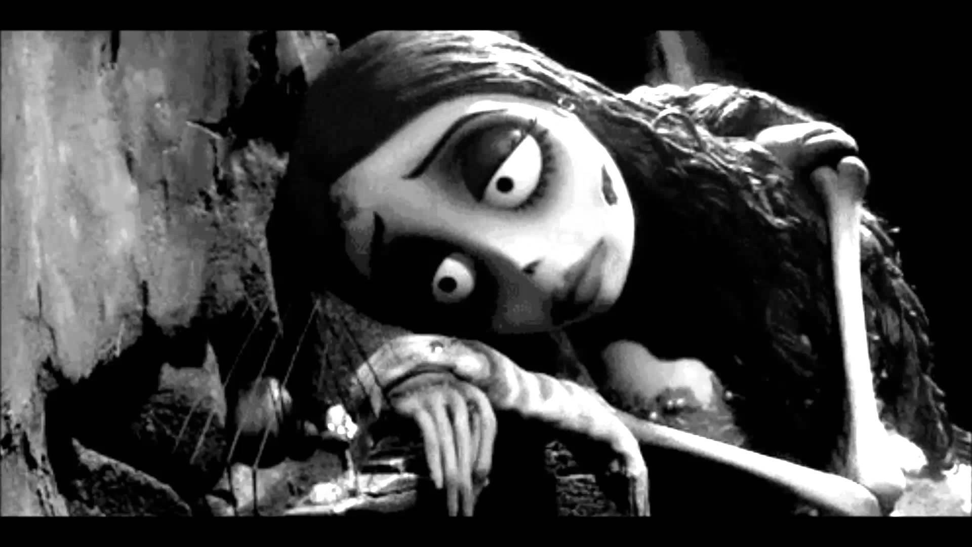 Corpse Bride, black and white, animated girl, Full HD Desktop Wallpaper